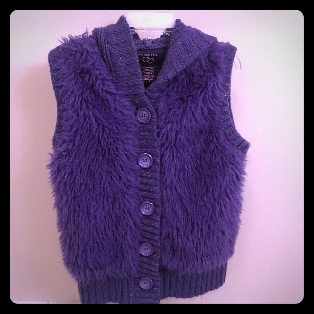 Girls purple hooded faux fur vest